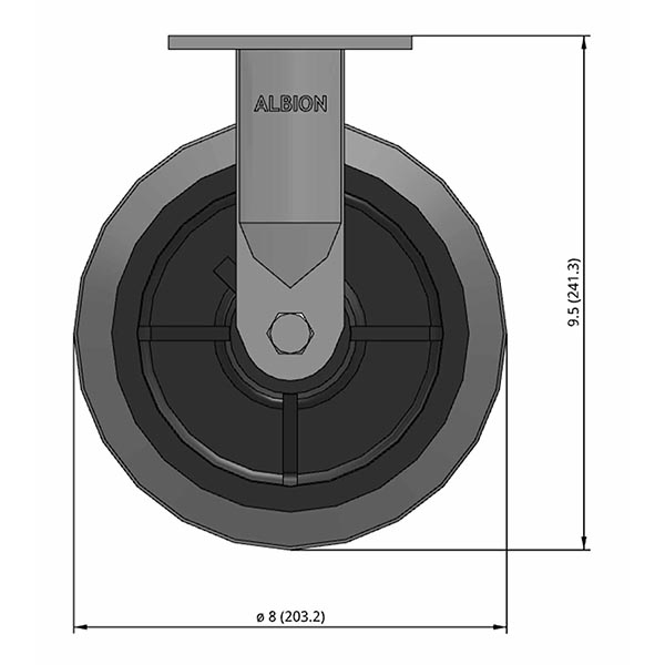 Side view drawing of caster with dimensions